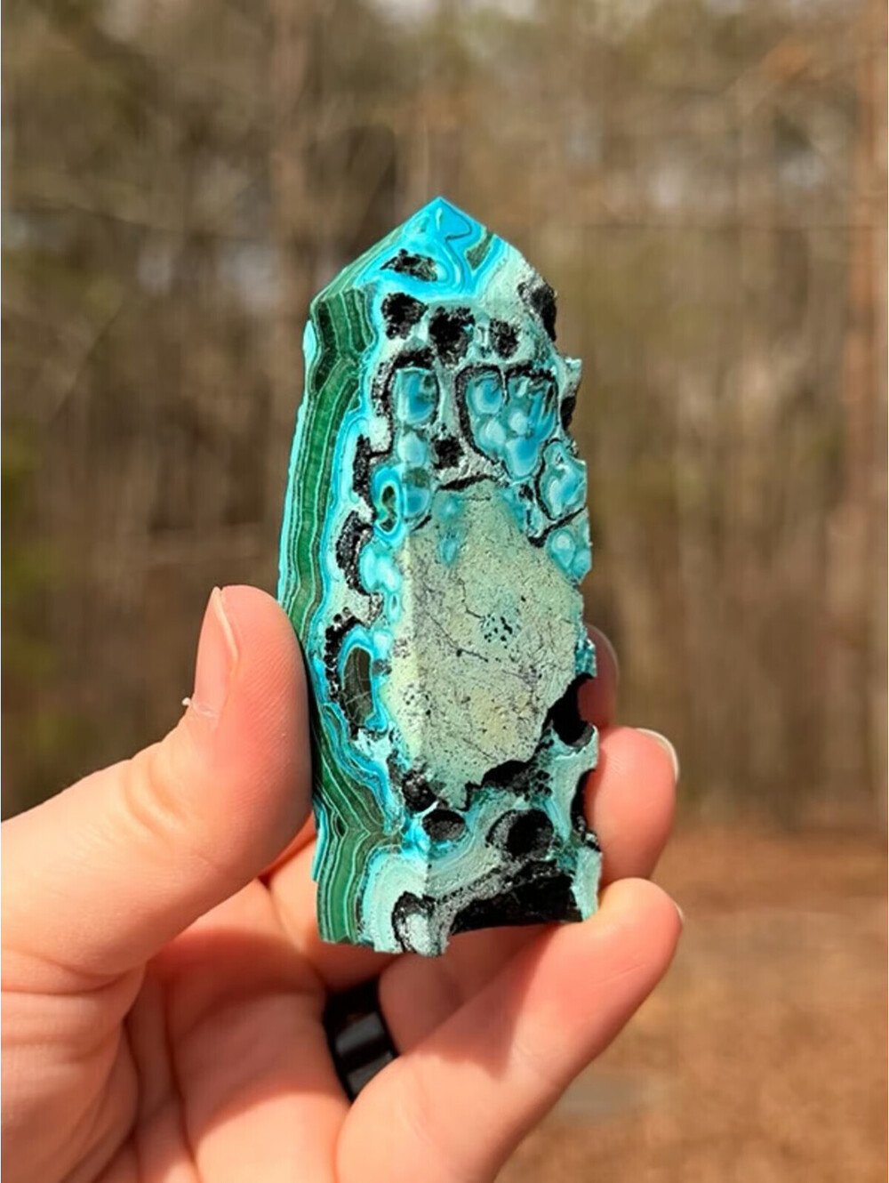 CHRYSOCOLLA & MALACHITE Tower Polished Gemstone Point Obelisk - Peru